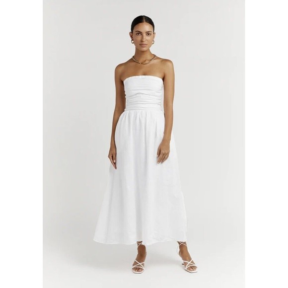 DISSH NEW Lexi White Linen Midi Dress Size US 12 AU 16 - Picture 2 of 16